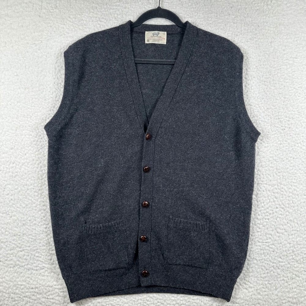 Vtg Lord Jeff Cardigan Vest Mens Lambswool Button Front V-Neck L Dark Academia
